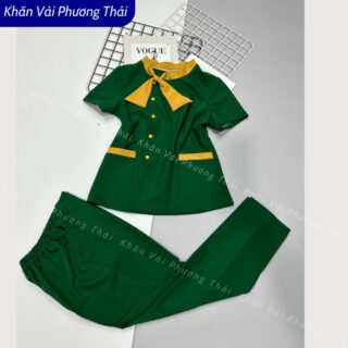 Bộ đồng phục spa, đồng phục lễ tân, trường học, cổ nơ vải cotton lạnh cao cấp