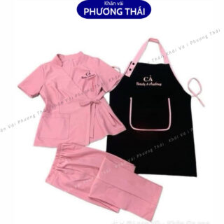Đồng phục spa nữ cổ tàu cách tân điệu đà, chất cotton lạnh cao cấp