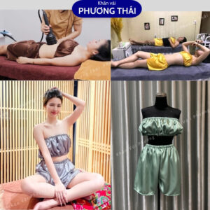 Bộ áo quây spa quần đùi mặc massage giảm béo, xông hơi chất phi lụa mát, chun co giãn tốt Bộ áo quây spa quần đùi mặc massage giảm béo, xông hơi phi lụa loại 1