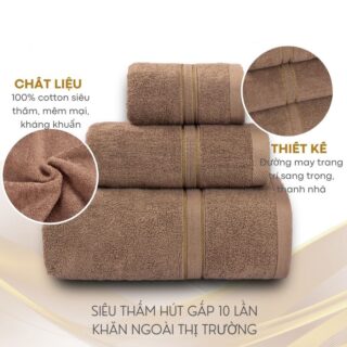 Khăn tắm cotton tự nhiên an toàn cho da, mềm mại thấm hút nước tốt, kt 60x120cm